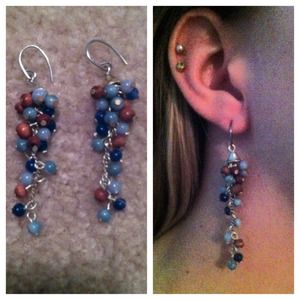 Blue and brown beaded drop earrings