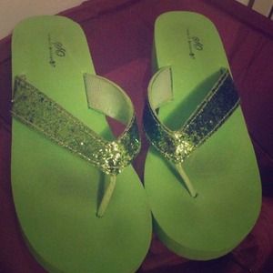 Neon green flip flops :)