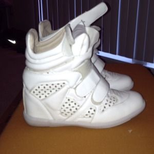 REDUCED White perforated Wedge Sneakers