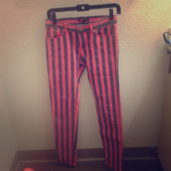 Ucca Couture black and red striped skinny jeans