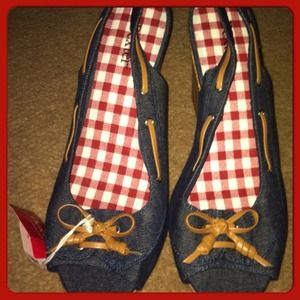 👡Western Style! 8.5 platform wedge denim sandal🐴