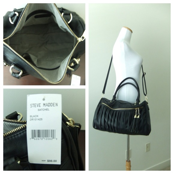 ❌SOLD❌Steve Madden Pleated Black Satchel Tote Cros - Picture 3 of 4