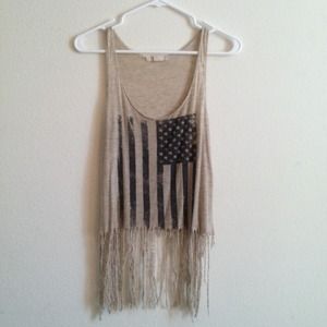 FOREVER21 CREAM AMERICAN FLAG FRINGE TANK