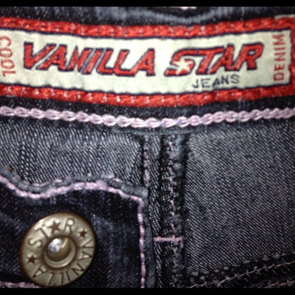 M3) Vanilla Star Jeans Size 7 Dark Wash Bootcut Embroidered Pockets Stretch Deni - Picture 3 of 7