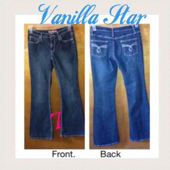 M3) Vanilla Star Jeans Size 7 Dark Wash Bootcut Embroidered Pockets Stretch Deni - Picture 4 of 7