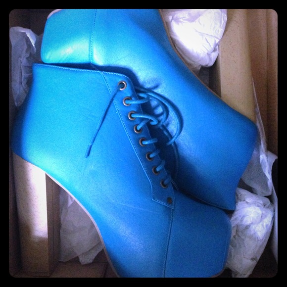Blue Platform Bootie Heels