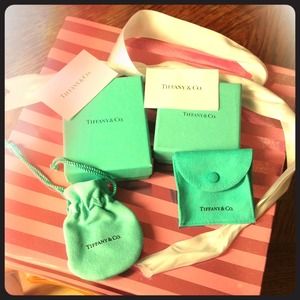 💋Tiffany & Co. Boxes, button and pull string bag.