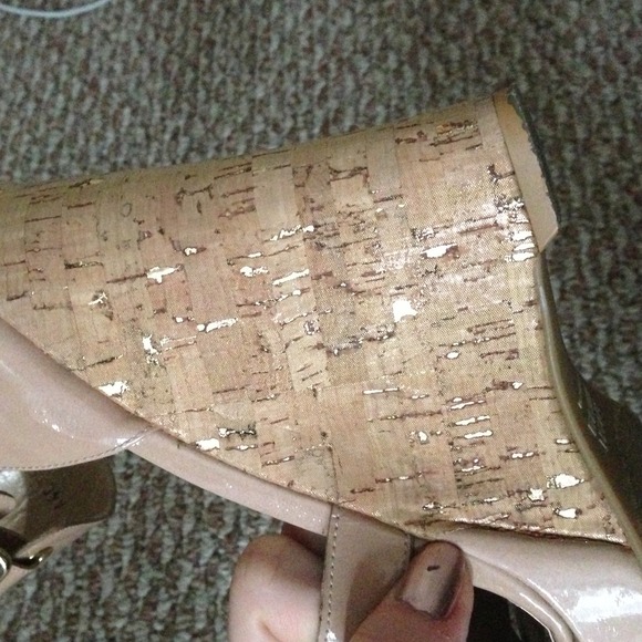 Stuart Weitzman Nude Cork Wedge Sandals - Picture 2 of 3