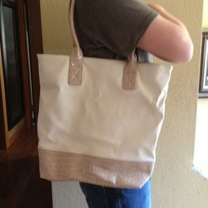 Tote Bag. Cream and light Carmel colored.