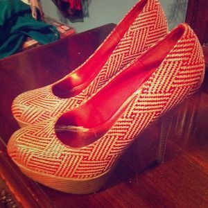 Never worn size 8  red and cream bamboo pumps
