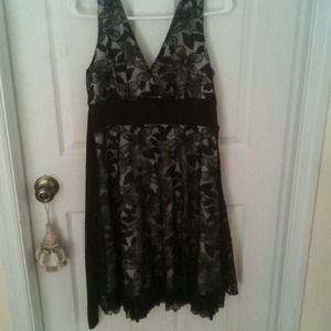 Floral brown dress with lace overlay