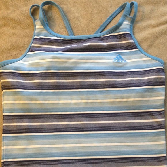 Blue & White, cropped, striped Adidas work out top