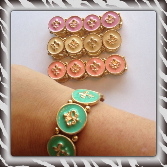 DELETED - Colorful Fleur de Lis gold stretch bracelet enamel - Picture 2 of 3