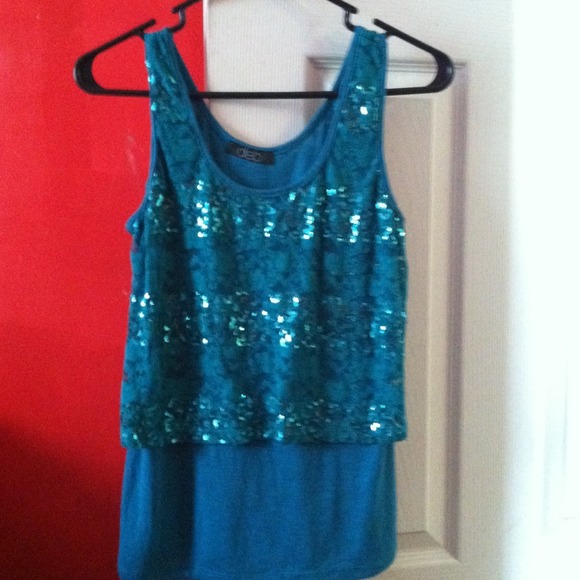 Two piece sparkle teal shirt