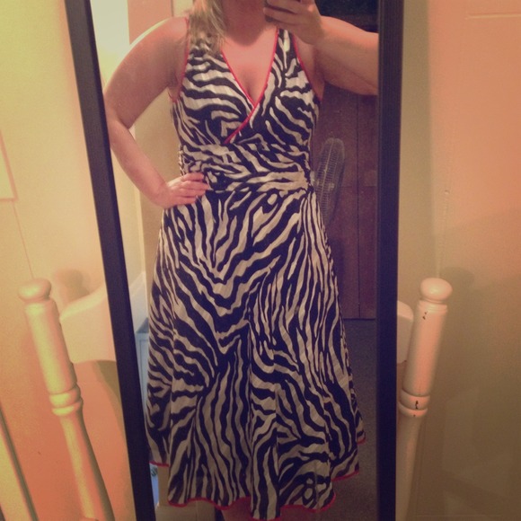 Hold Amanda Lane Zebra Print Dress W/ Red Satin