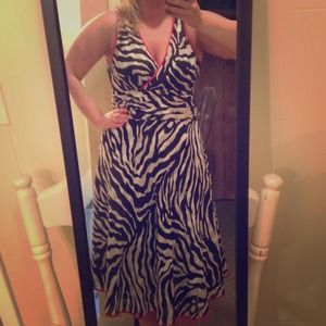 Hold Amanda Lane Zebra Print Dress W/ Red Satin