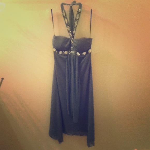 Green dress with silver sequins.