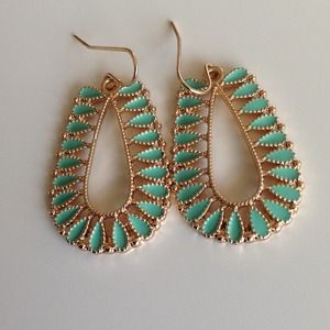 Gold plated with greenish tone drop earrings.