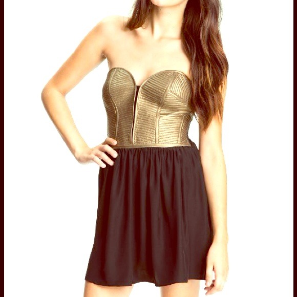 Parker leather chiffon corset strapless dress Sz L