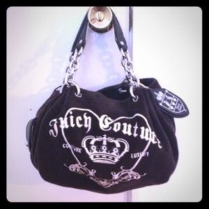 Juicy Couture Black Velour Silver Chain Handbag