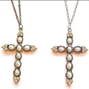 Long Pearl Rhinestone Necklace silver or gold