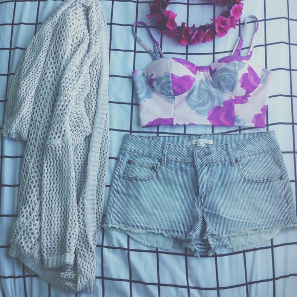 Faded Striped Denim Cutoffs