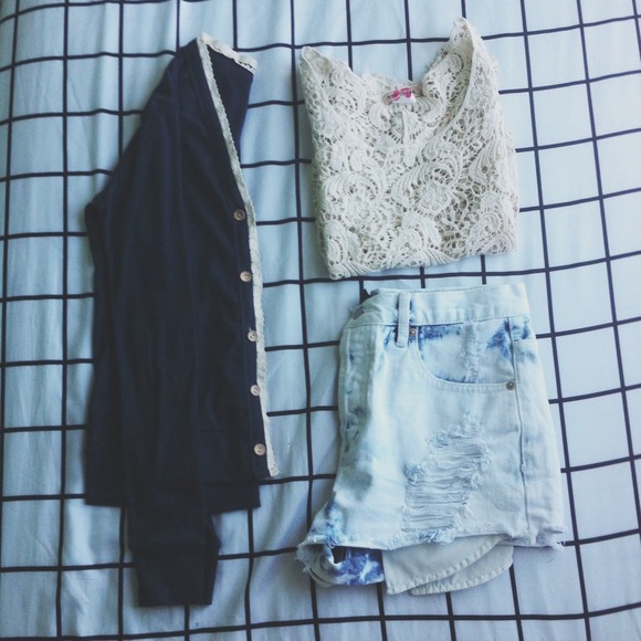⛔Sold⛔Blue Knitted Cardigan with Lace Trimming