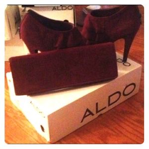 Burgundy suede peep toe bootie