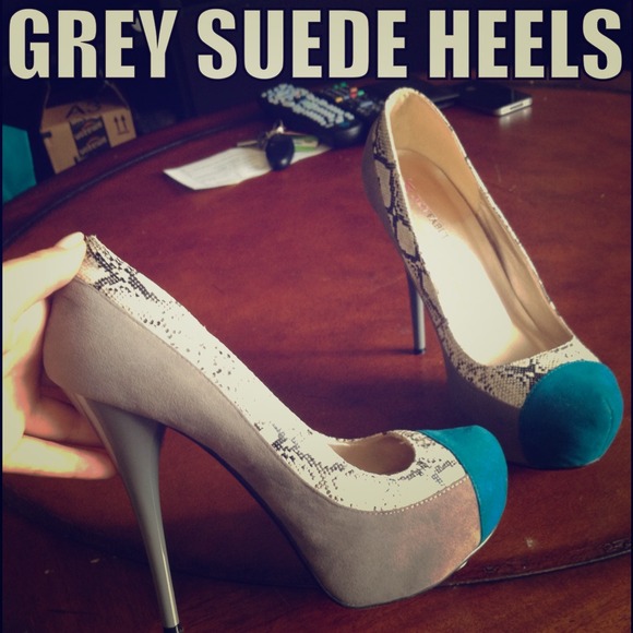 Grey suede heels. A true statement piece