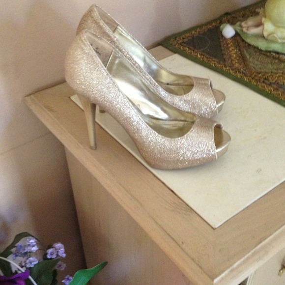 Gold shimmery open toes high heels