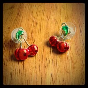 Sexy retro cherry studs on gold