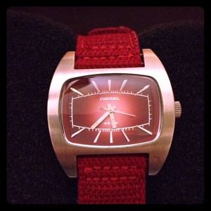 Diesel Retro Watch with Red Strap