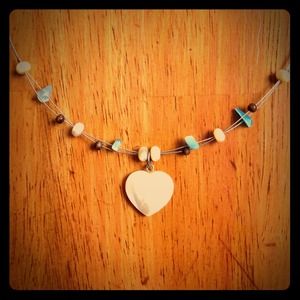 Girly ivory heart on silver wire necklace