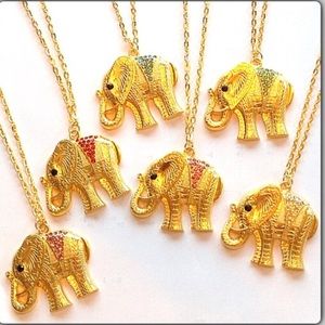 Long Elephant Rhinestone Necklace gold