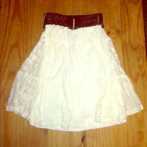 Beautiful cream lace skirt with brown belt