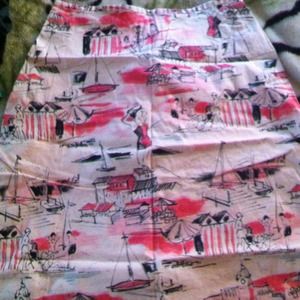 Pink, scenic A-line skirt