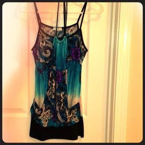 Turquoise blouse with prints