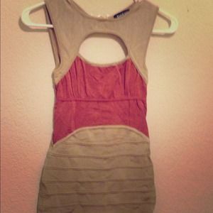 Bebe cutout bandage dress in nude. Size S