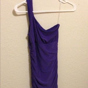 Bebe one shoulder goddess purple dress. S