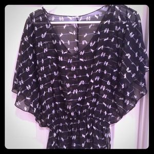Black Blouse with White Prints