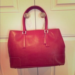 Coach red leather tote bag