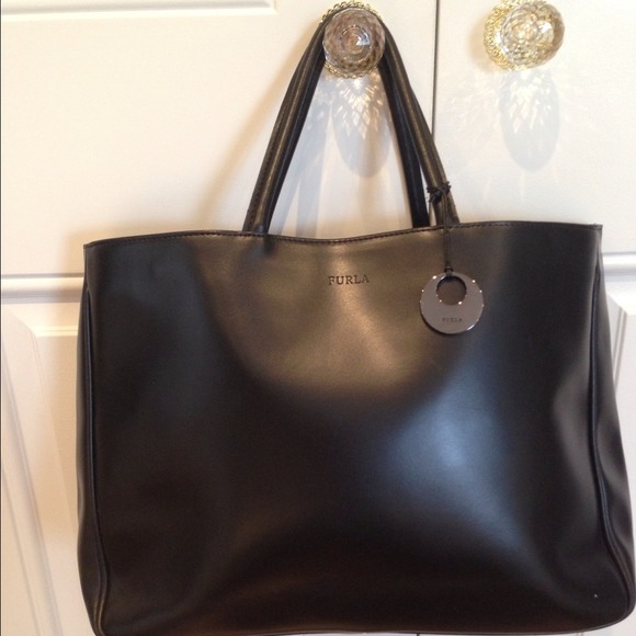 Furla black leather tote
