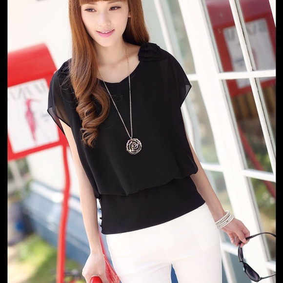 Korean slim short sleeve chiffon shirt