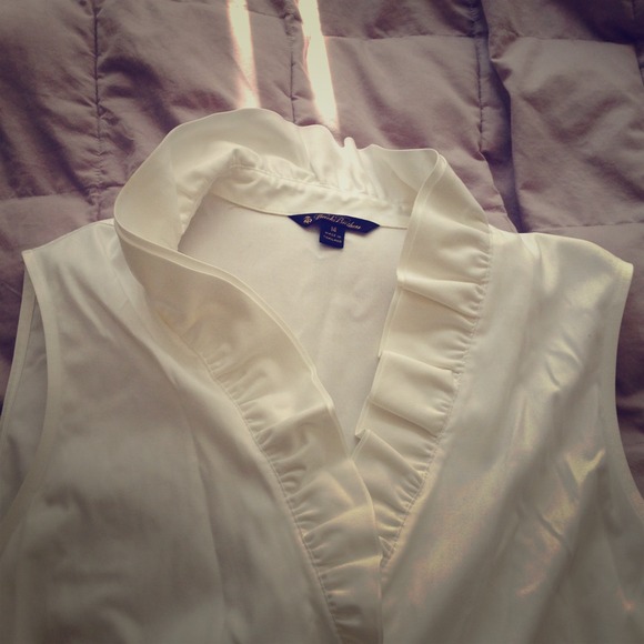 White ruffle Brooks Brothers sleeveless Oxford