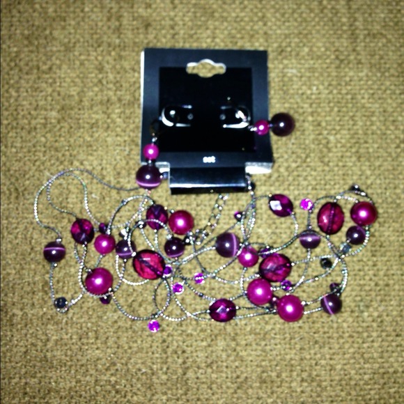 Jewelry - New Purple Beaded Earring & Necklace Set