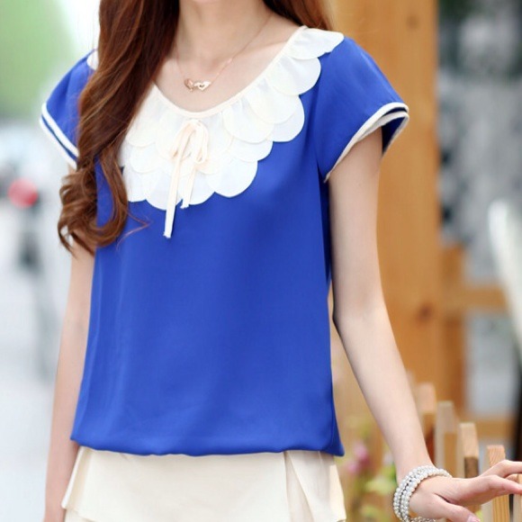 Korean style Women ruffle chiffon blouse shirt