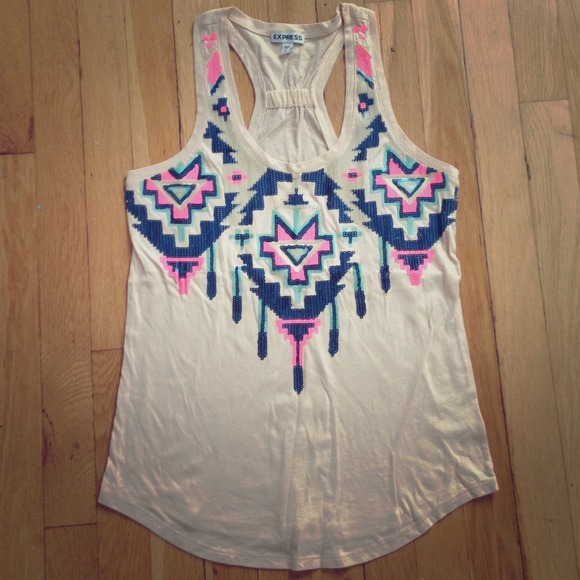 Express Tops - NWOT RACERBACK TRIBAL PRINT SEQUIN TANK