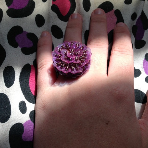 homemade, purple bead flower ring