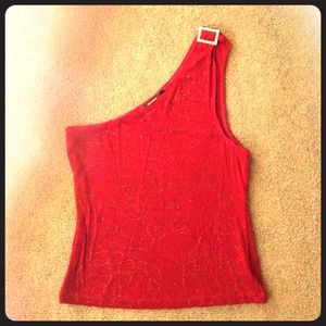Burgundy sparkle one shoulder top.