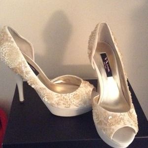Beige wedding or prom shoes